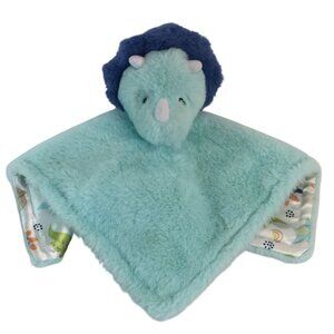 Parents Choice Blue‎ Dinosaur Lovey 12" Triceratops Security Blanket Satin Back